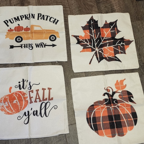 4 New Fall Harvest Halloween Falloween 18x18 Pillow Covers With Zipper - Picture 2 of 7